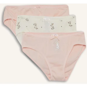 Kız Çocuk Tavşan Baskılı Ribana 3'lü Slip Külot F8585A825AU