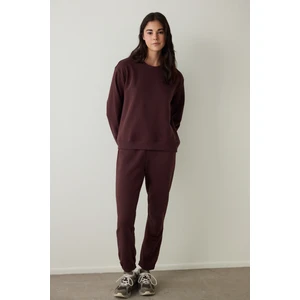 Kahverengi Bisiklet Yaka Oversize Spor Sweatshirt