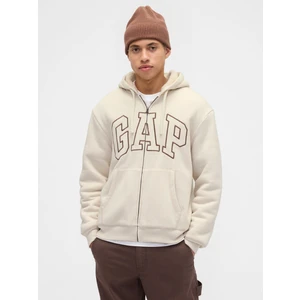 Erkek Krem Relaxed Gap Logo Sherpa Astarlı Fermuarlı Sweatshirt