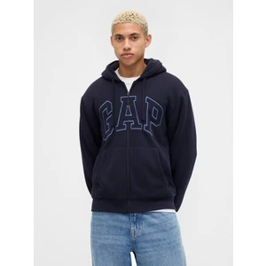 Erkek Lacivert Relaxed Gap Logo Sherpa Astarlı Fermuarlı Sweatshirt