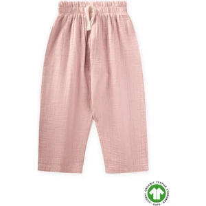 Beli Fırfırlı Geniş Kesim Müslin Pantolon Pudra Pembe