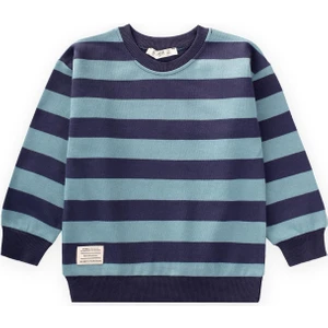 Çizgili Triko Sweatshırt 2-12 Yaş Mint Lacivert