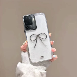 Oppo Reno 5 Lite Uyumlu Kılıf Zebana Bow Silikon Kılıf Şeffaf