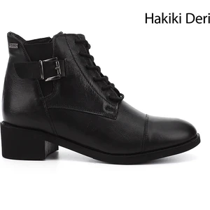 Kadın Siyah Fermuarlı Kalın Topuklu Hakiki Deri Postal Bot