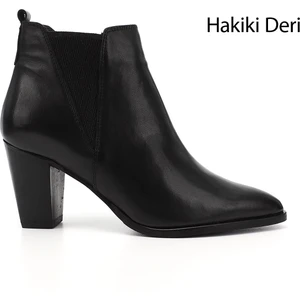 Kadın Siyah Topuklu Hakiki Deri Chelsea Bot