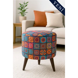 Modern Ayaklı Desenli Dekoratif Süngerli Puf, Makyaj Masası Puf, Tabure, Bench Koltuk Sandalye