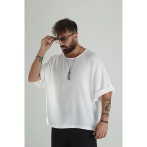 Beyaz Müslin Kumaş Oversize Fakir Kol T-Shirt