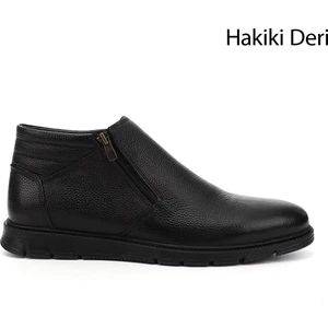 Erkek Siyah Fermuarlı Kauçuk Taban Hakiki Deri Bot