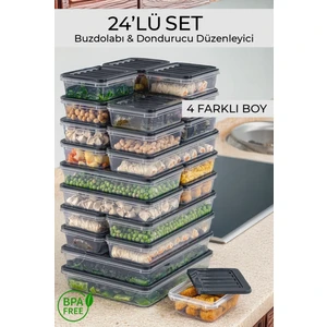 24 Parça Saklama Kabı , Mikrodalga Uyumlu Saklama Kabı 2X2400ML 4X1200ML 6X1170ML 12X600ML Antrasit