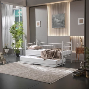 Daily Yavrulu Karyola Daybed Tek-Çift Kişilik Metal Karyola Beyaz 
