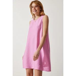 Kolsuz Keten Viskon Çan Elbise LJH0001 Açık Pembe