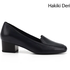 Gön Hakiki Deri Küt Burun Kısa Kalın Topuklu Kadın Ayakkabı 13312