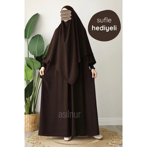 Alya Ferace Sufle Hediyeli Takım Kahverengi