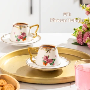 3190 Grace 12 Parça Yaldızlı Porselen Türk Kahve Fincan Takımı