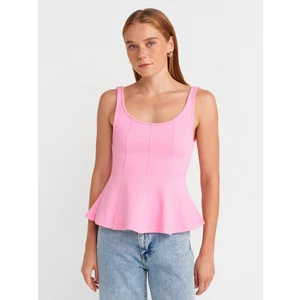 21063 Kalın Askılı Peplum Top-Pembe