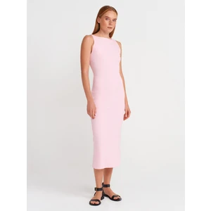 91099 Vücuda Oturan Midi Elbise-Toz Pembe