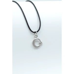 Minimal Ay Yıldız Gümüş Kaplama Deri İp Kolye
