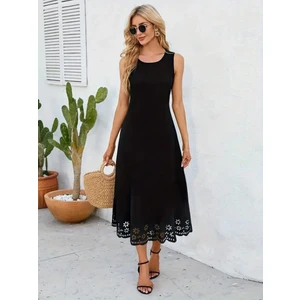 M&s Wearstep Kadın Kolsuz Etek Ucu Lazer Kesim Çiçek Desenli Midi Boy Janjan Krep Elbise