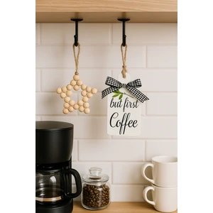Coffee Kahve Köşesi Mutfak Dolap Süsü & Ahşap Yıldız 2'li Set