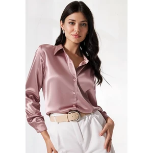 Kadın Gül Kurusu Hafif Dökümlü Saten Yüzeyli Gömlek HZL22W-BD139641