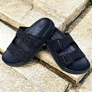 Simli Tokalı Kroka Siyah Ortopedik Bayan Terliği