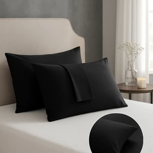 Rozet Tekstil Siyah Yastık Kılıfı Pamuk Kumaş Kapaklı (2 Adet) 50 x 70 cm
