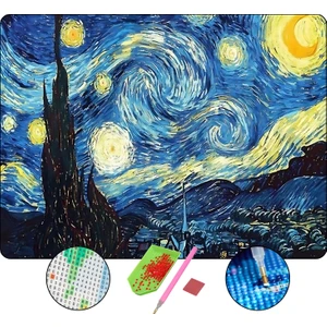 HONDEP 5D Elmas Boyama Seti – Van Gogh Yıldızlı Gece | 40x50 cm - Tuvale Gerili Diamond Painting Sayılarla Boyama Mozaik Tablo