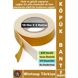 Iç Mekan Süper Güçlü Yapışkan Duvar Ahşap Çok Yönlü Çift Taraflı Köpük Bant 18 mm x 2 Metre 2 Adet