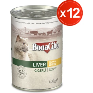 Soslu Ciğerli  Yaş Kedi Maması, 400 gr x 12 Adet, Tüm Irklar Için, Doğal, Şeker Içermez