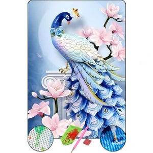 HONDEP 5D Elmas Boyama Seti – Tavus Kuşu-1 | 40x50 cm - Tuvale Gerili Diamond Painting Sayılarla Boyama Mozaik Tablo