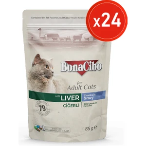 Soslu Ciğerli Pouch Yaş Kedi Maması, 85 gr x 24 Adet, Tüm Irklar Için, Doğal, Şeker Içermez