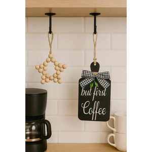 But First Coffee Kahve Köşesi Iskandinav Mutfak Dolap Süsü & Ahşap Yıldız 2'li Set
