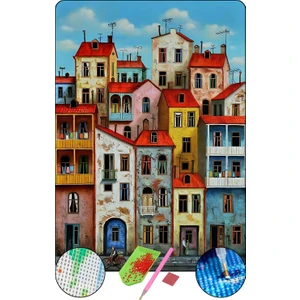 HONDEP 5D Elmas Boyama Seti – Evler | 40x50 cm - Tuvale Gerili Diamond Painting Sayılarla Boyama Mozaik Tablo