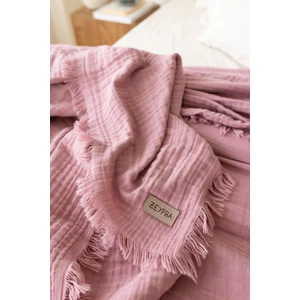 3 Katlı Müslin Yatak Örtüsü - Çift Kişilik | %100 Pamuk | Gül Kurusu | 240X240 cm