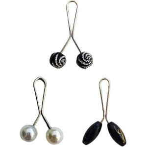 3 Adet Tesettür Eşarp ve Şal Klipsi Inci Beyaz Siyah Siyah Desenli