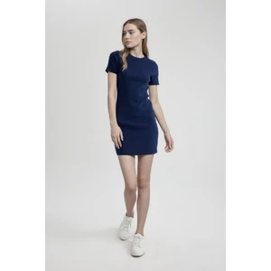Coool Bodycon Vücudu Saran Bisiklet Yaka Fitilli Kaşkorse Kısa Kollu Mini Elbise C1503AX24SP