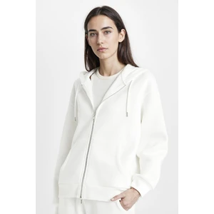Relax Fit Kapüşonlu Cepli Basic Düz Fermuarlı Sweatshirt C1809AX24WN