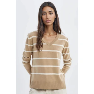 Relax Fit V Yaka Yumuşak Dokulu Çizgili Triko Kazak A2359AX24WN