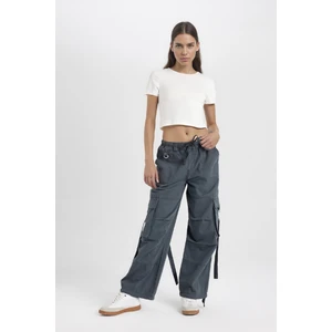 Coool Wide Leg Gabardin Pantolon Geniş Paça Normal Bel Basic Düz Bağcıklı Kargo Cepli B1205AX24AU