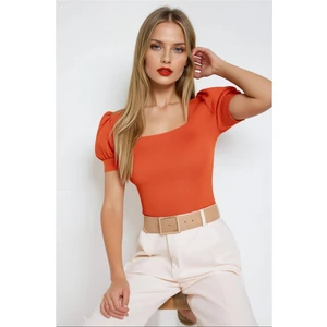 Kadın Oranj Kare Yaka Örme Bluz HZL22W-BD104091