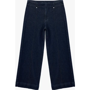 Yüksek Bel Pamuklu Metal Aksesuarlı Nervürlü Kısa Jean Pantolon - Culotte Jeans