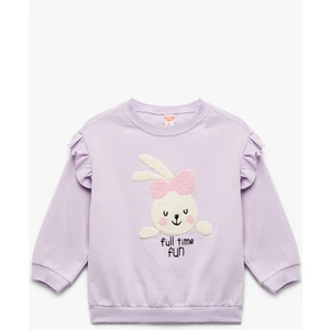 Şardonlu Uzun Kollu Bisiklet Yaka Tavşan Aplikeli Pamuklu Sweatshirt