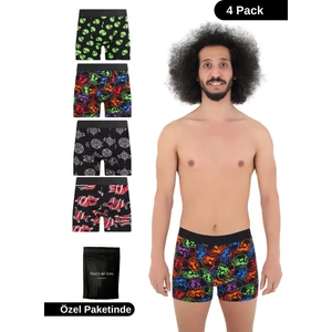 Erkek Desenli Renkli Pamuklu Boxer 4'lü Paket