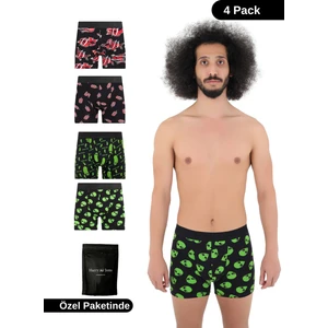 Erkek Desenli Renkli Pamuklu Boxer 4'lü Paket