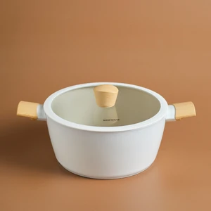 Swiss Crystal Almond Cream 24 cm Seramik Kaplama, İndüksiyon Tabanlı Derin Tencere – Ergonomik Saplı ve Kolay Temizlenir