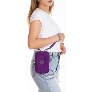 Kadın Krinkıl Kumaş Telefonluk Günlük Cüzdan ve Omuz Çantası NEW124 - Mor