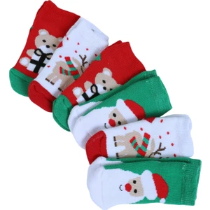 Pamuklu 6'lı Yılbaşı Noel Baba Kışlık Havlu Yenidoğan Bebek Çorap