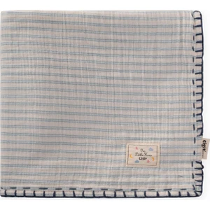 Müslin Çift Taraflı El Işili Bebek Battaniye (Yıkanmıştır) 100X100 cm Mavi Çift Çizgili