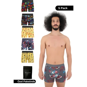 Erkek 5'li Desenli Renkli Pamuklu Premium Paket Boxer