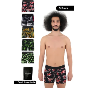 Erkek 5'li Desenli Renkli Pamuklu Premium Paket Boxer
